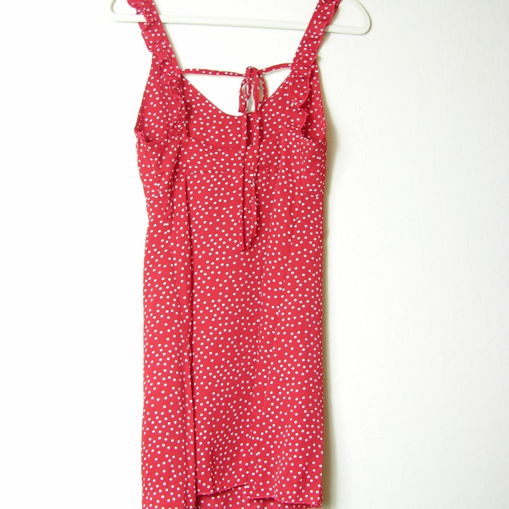 LAST ONE! Red & White Polka Dot Chiffon Mini Dress - Picture 7 of 8